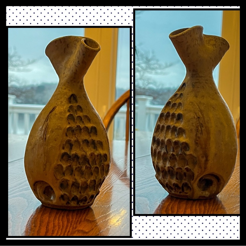 MCM Figural Textured Pottery Fish Vase by Dun Caoin Irish Handmade Artist Signed